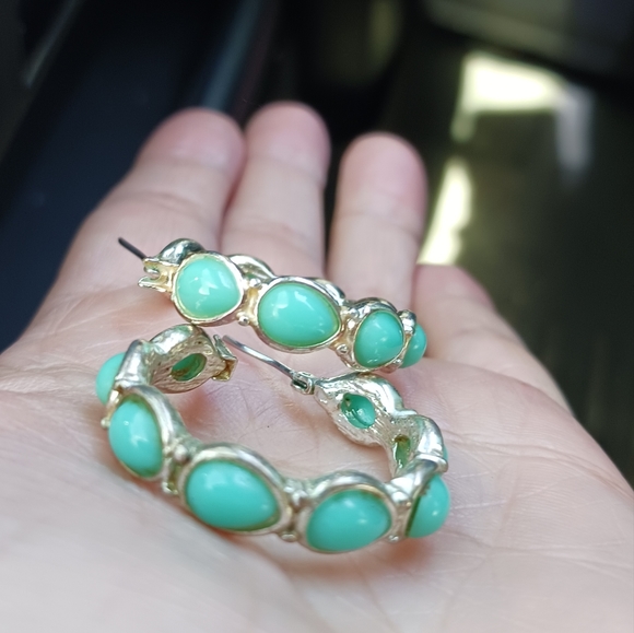 Vintage Napier Earrings Silvertone with Blue Green Stones - Picture 8 of 16